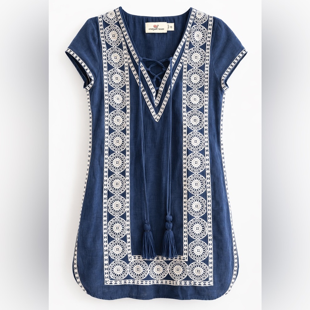 Vineyard Vines Blue and White Embroidered Dress
